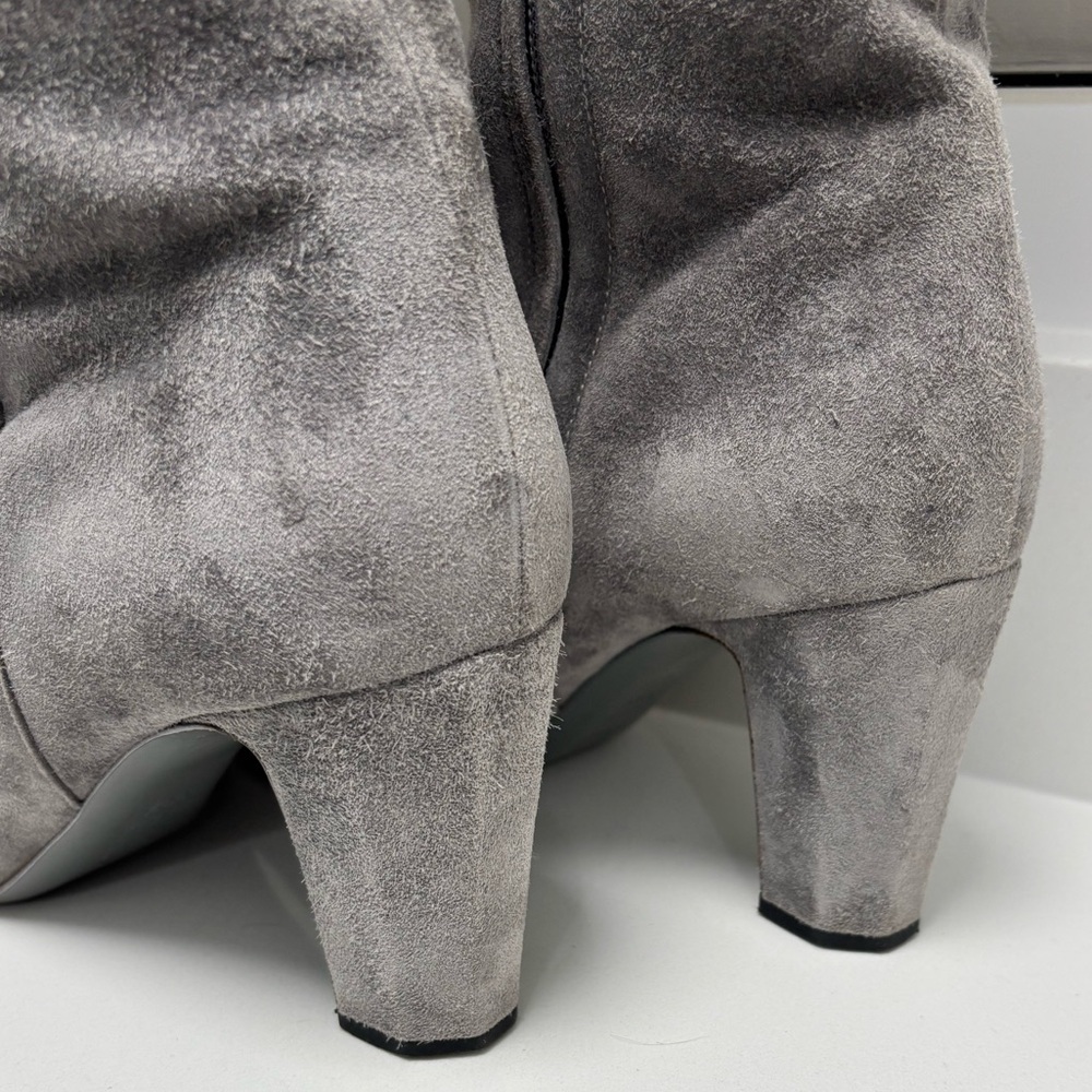 CHANEL by Karl Lagerfeld grey suede over knee cap toe heeled boots 39.5 - Picture 11 of 14